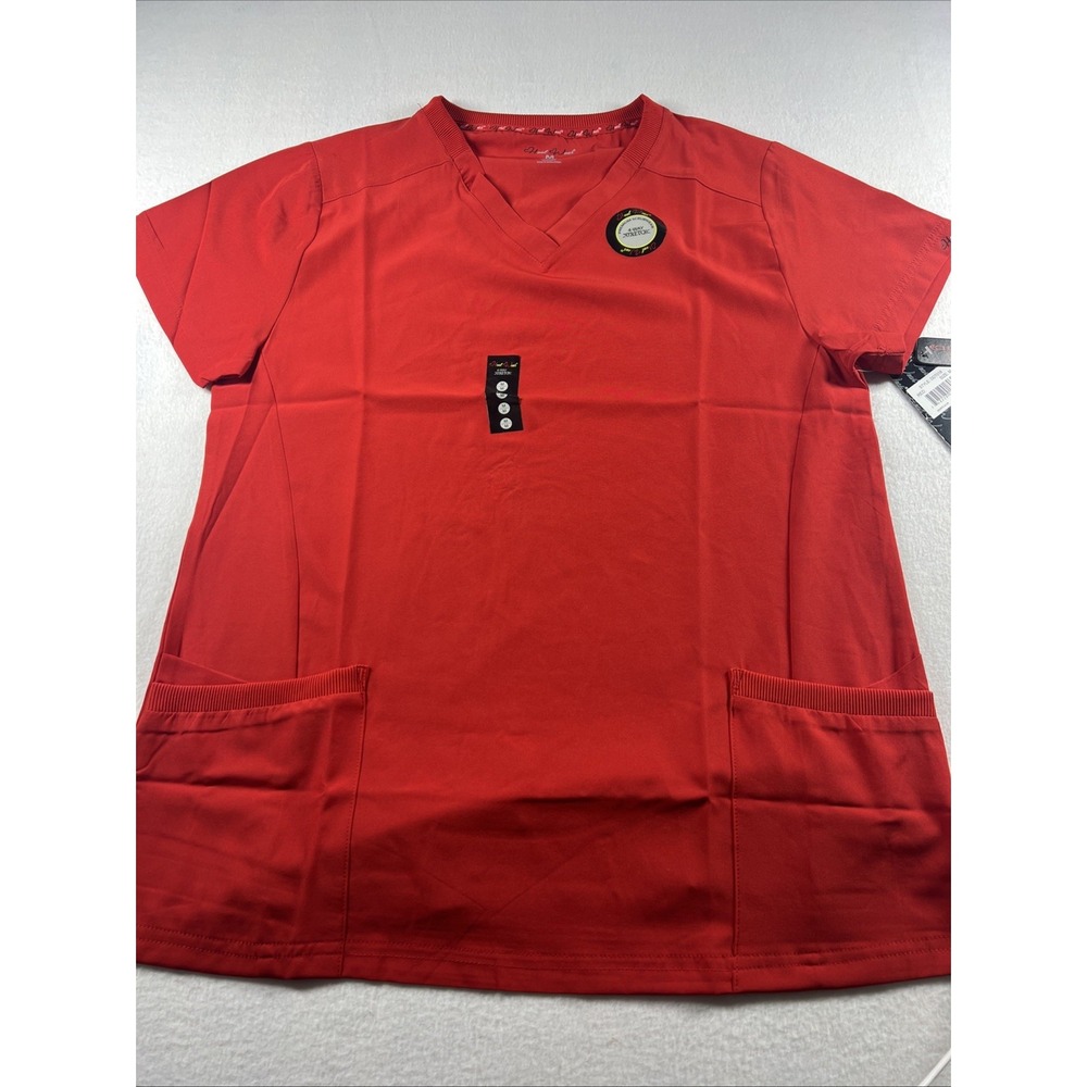 Heal Wear Scrub Top‎ Medium Red V-Neck 4-Way Stretch NWT Medical Uniform